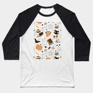 Halloween Witch Party Gear Cartoon Pattern on Ghost White Baseball T-Shirt